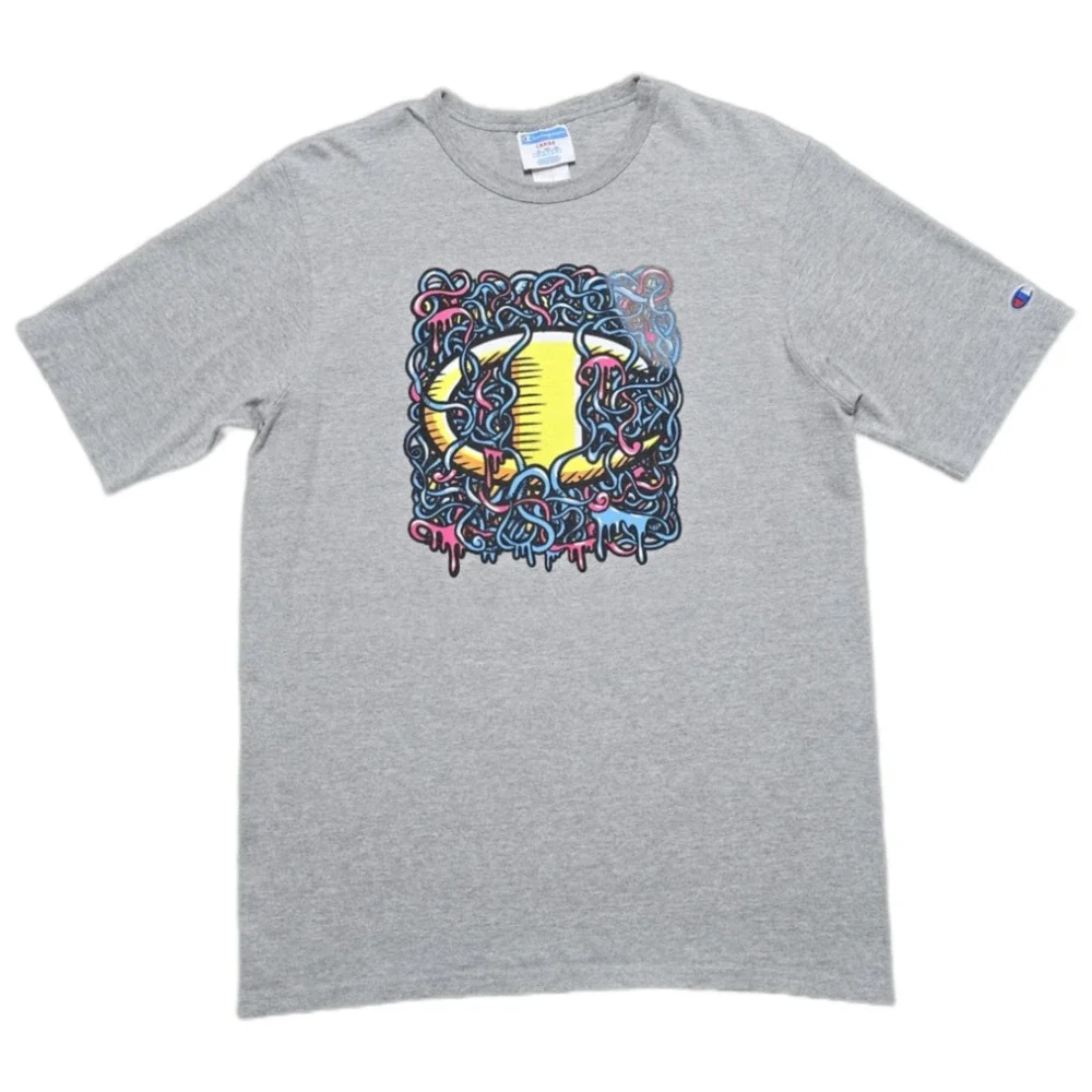 Vintage Champion Connection Logo T-Shirt Mens Large Gray‎ Streetwear